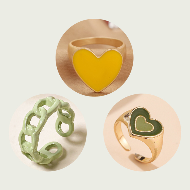 Heart Y2K Ring Set Open Cooper Rings For Women Candy Color Hand-painted Knuckle Rings Jewelry