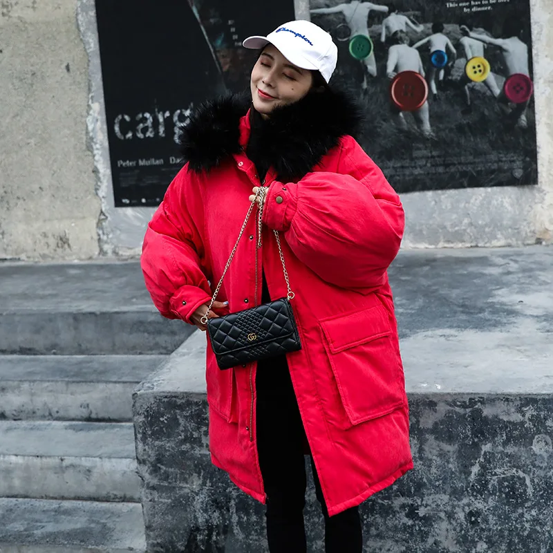 

2018 Winter New Style WOMEN'S Dress Slim Fit Cotton-padded Clothes Fur Collar Mid-length Thick down Jacket Cotton-padded Clothes