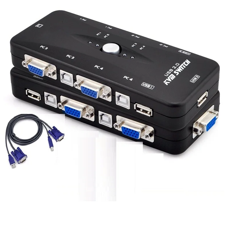 1 комплект 4 порта 4 кабеля USB 2,0 KVM переключатель 1920*1440 VGA переключатель коробка адаптер и VGA USB кабели для ПК клавиатура мышь монитор - Цвет: with one cable