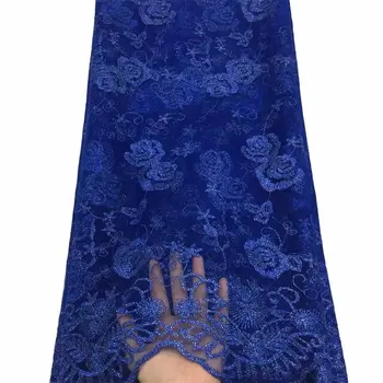 

Nigerian Tulle Lace Fabric Fast Shipping African Lace Fabric For Wedding Royal Blue 3 D Flowers Embroidery lace fabric