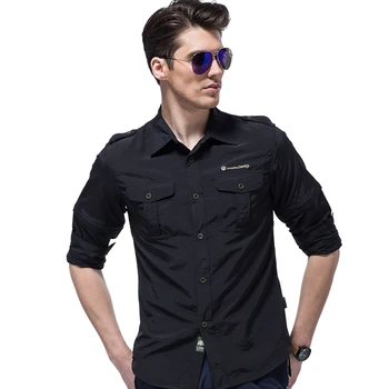 

Casual 2020 Spring Autumn Fashion Speed Quick Drying Army Shirt Men Long Sleeve Tops Men Blouses Detachable Sleeves Dress Shirt
