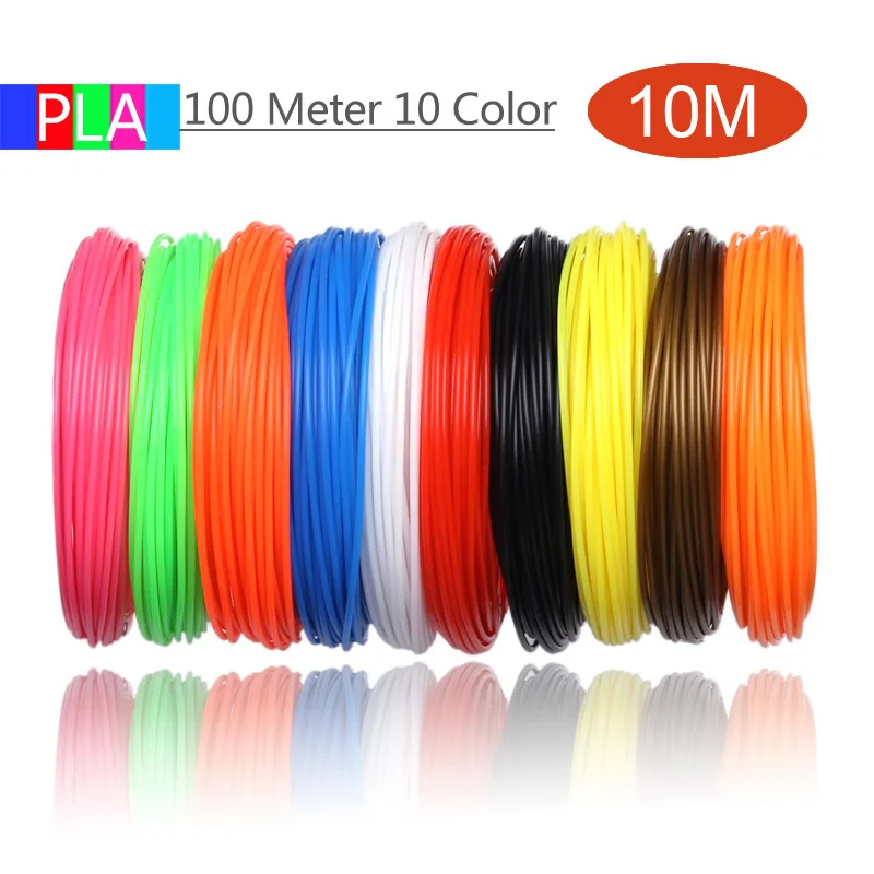 3D Ручка PLA Filament 200 метров, 20 цветов, 1,75 мм, пластиковые нити, 3 d материалы для принтера, для 3D ручек, детские подарки на день рождения - Цвет: 100 Meter 10 Color