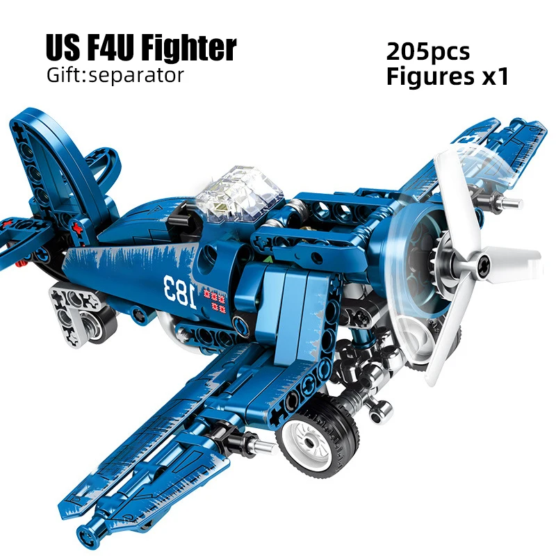 Sembo Block WW2 Technic US F4U Spitfire Fighter War Amry Airplane Military technic Building Brick Construction Toy для детей|Блочные