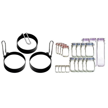 

3Pcs Egg Ring Round Non Stick Egg Pancake Maker Mold & 20Pcs Mason Jar Zipper Bags Reusable Zipper Closure Snack Bag