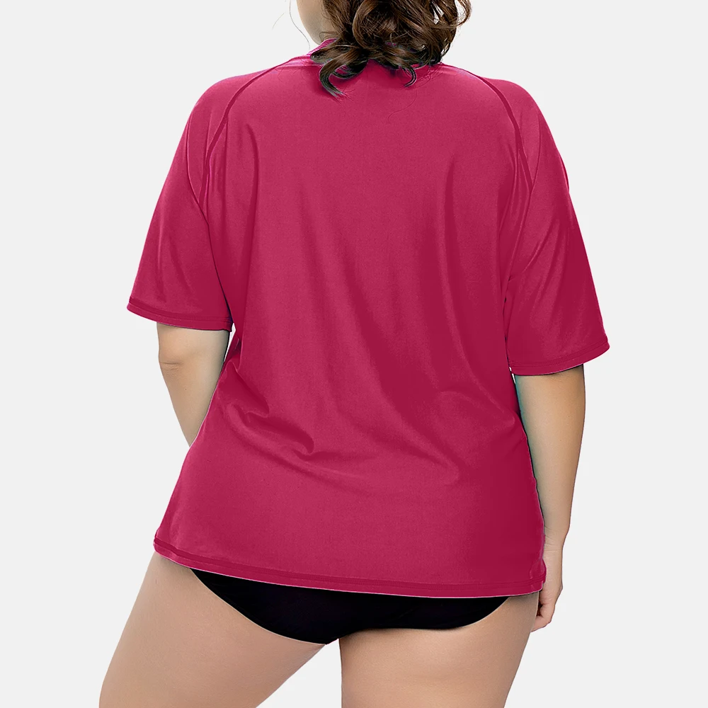 Anfilia Women's Plus Size Short Sleeve Rashguard Shirts UPF 50+ Swimwear Swimsuit UV-Protection Rash Guard Solid Beach Wear
