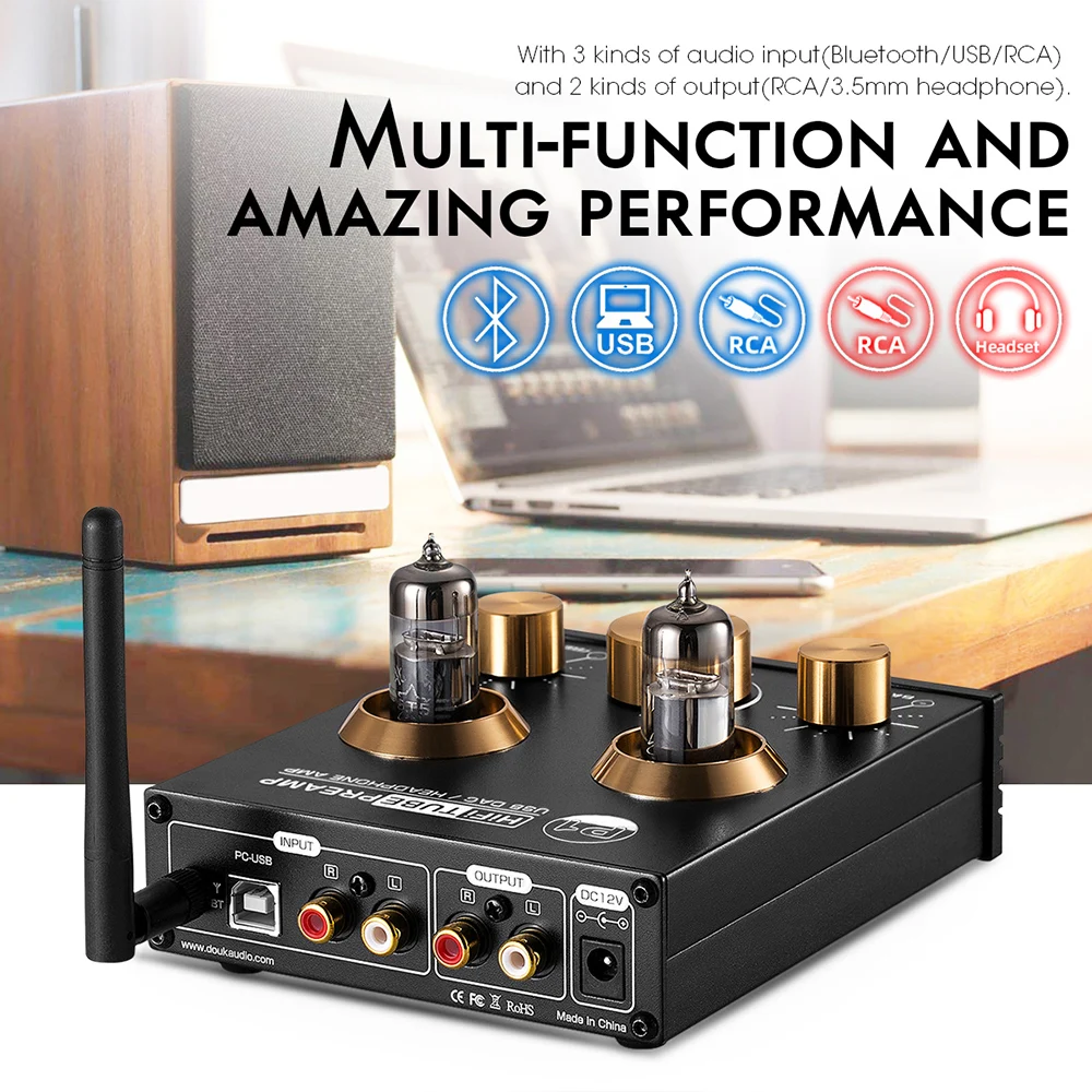 US $89.99 Douk Audio P1 HiFi Vacuum Tube Preamp Bluetooth 50 Audio Receiver USB DAC Headphone Amp APTX