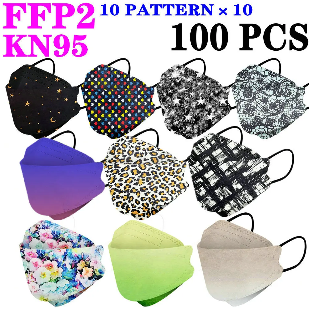 KN95 FFP2 CE 60 Unique Print Beauty Fish Mask Protective Respirator Dustproof Anti-Fog Adult