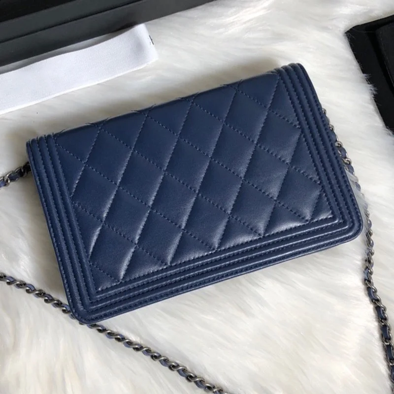 Blue silver chain Высококачественная дизайнерская сумка из овечьей кожи, икра Ван, наплечный ремень, цепная сумка, грабитель, Кубок мира - Цвет: Blue silver chain