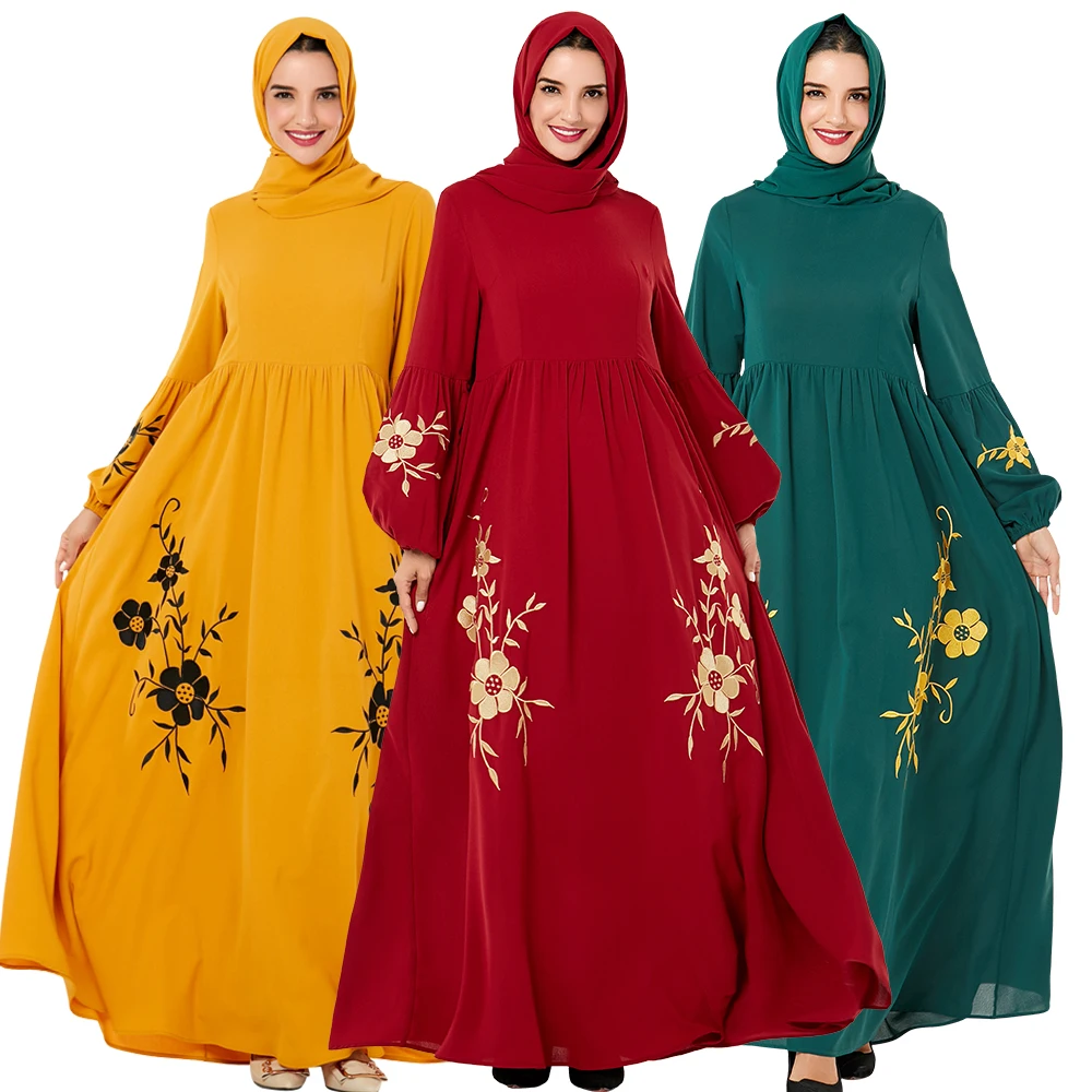 Siskakia/платье в марокканском стиле; шикарное ТРАПЕЦИЕВИДНОЕ ПЛАТЬЕ с цветочной вышивкой; длинные платья с рукавом Бишопа и высокой талией; драпированная одежда в мусульманском стиле; сезон осень