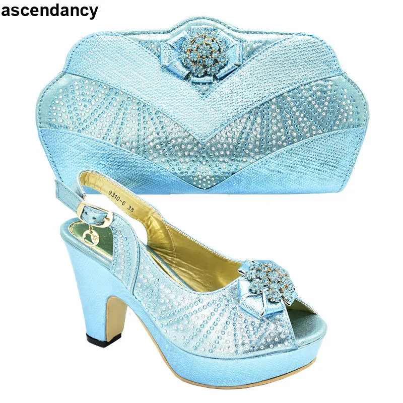 

Sky Blue Italian Shoes with Matching Bags for Women Matching Shoes and Bag Set In Heels Nigerian Women Party Pumps High Heels