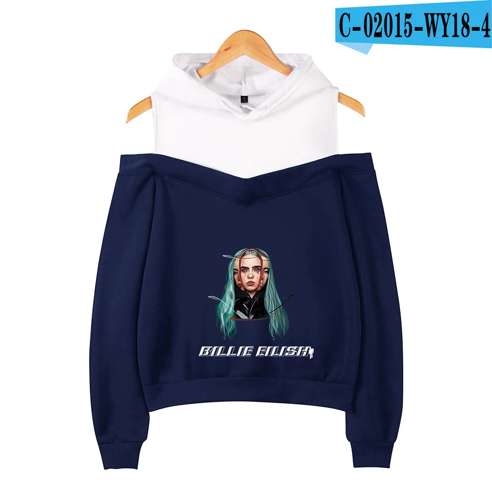 Moletom Billie Eilish новые 2D толстовки с открытыми плечами Пальто женские толстовки Толстовка Горячая Повседневная одежда - Цвет: navy blue