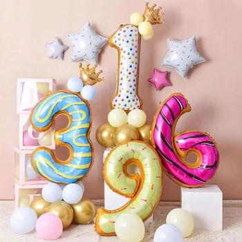 

New Huge 40inch Number Foil Balloons Doughnut Figure helium Donut Digit Globos Girl 3rd Birthday Party Decorations Summer party