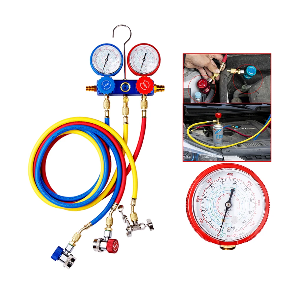 

CarBole 4 Reading HVAC A/C Refrigeration AC Manifold Vacuum Gauge Set R134A Refrigeration Auto Kit R12 R22 R502 Replacement Kit