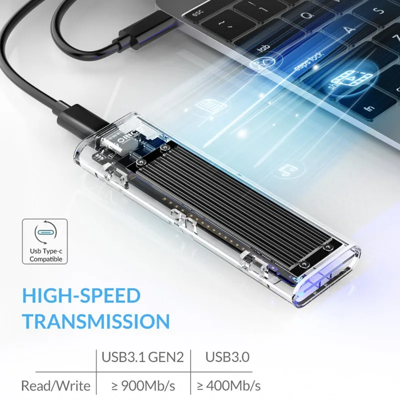 Светодиодный индикатор M.2 корпус SSD NVME Тип C USB 3,1 Gen2 10 Гбит/с UASP прозрачный корпус для 2230 2242 2260 2280