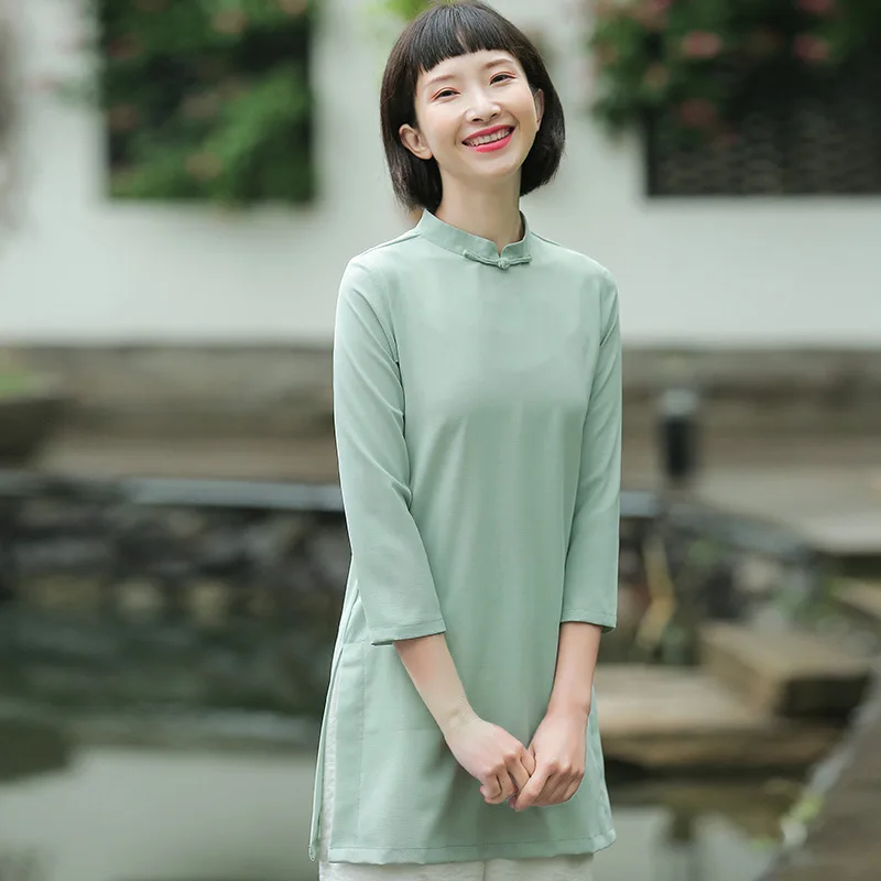 Китайский ветер моды Cheongsam куртка рукав пластины кнопки китайский стиль куртка Женский обслуживание чай
