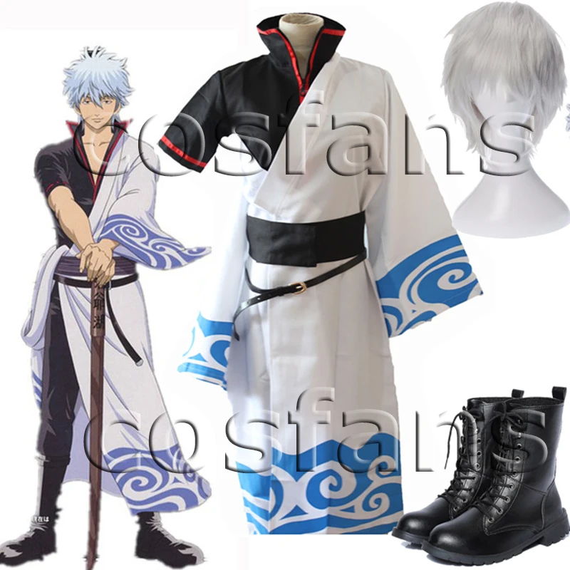 Anime Giapponesi Gintama Costumi Cosplay Sakata Gintoki Costumi Kimono Halloween Carnival Party Silver Soul Cosplay Parrucche