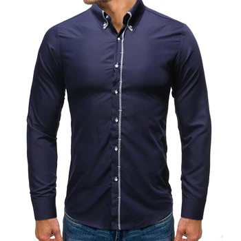 

Men's European size new single-breasted lapel slim long-sleeved shirt plain quilted casual four seasons long-sleeved shirt