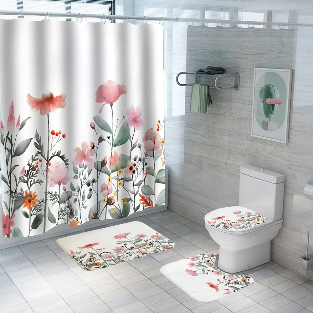 Shower Curtain Watercolor Flora Printed Waterproof Polyester