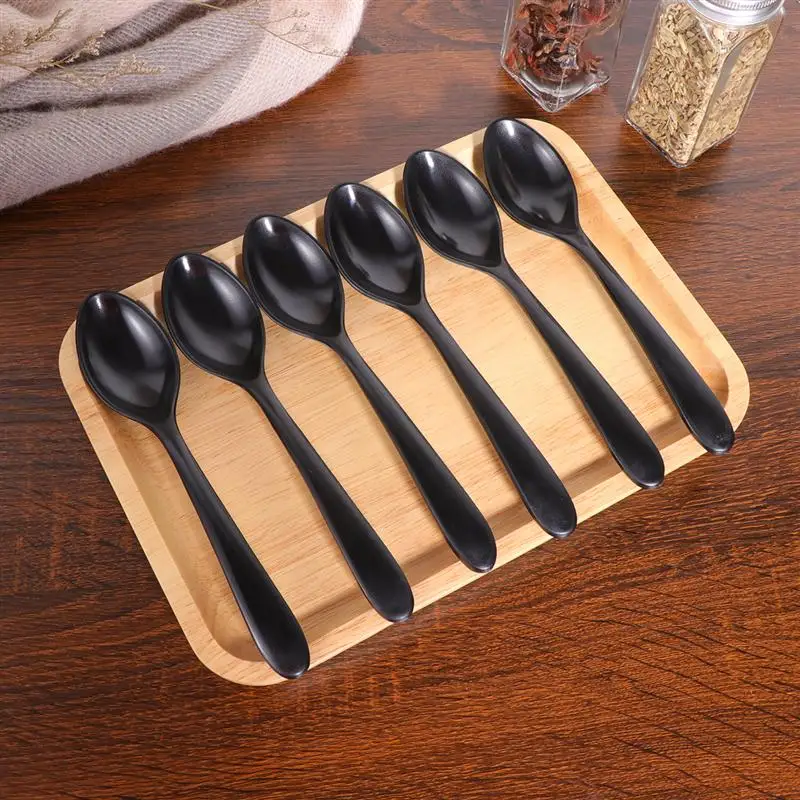 6PCS A5 Melamine Flatware Black Imitation Porcelain Soup Spoon Durable Tableware for Home (7016) | Дом и сад