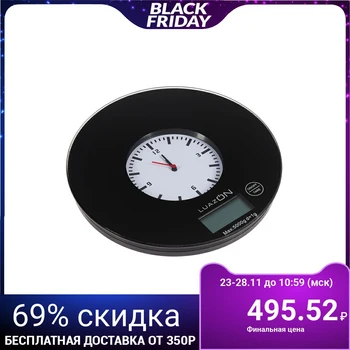 

Kitchen scales LuazON LVK-703, electronic, up to 5 kg, built-in clock, black 3549068