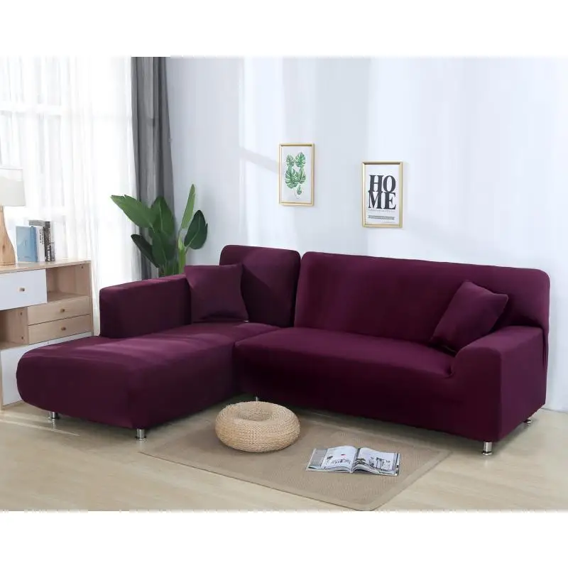 red bean color Полиэстерное покрытие для дивана сплошной цвет моющийся чехол для дивана эластичный стрейч чехол для дивана для гостиной Капа де диван 3/4 сиденье 1 шт - Цвет: red bean color