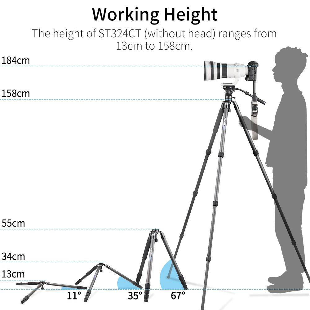ST324CT/ST324CF Carbon Fiber Camera Tripod