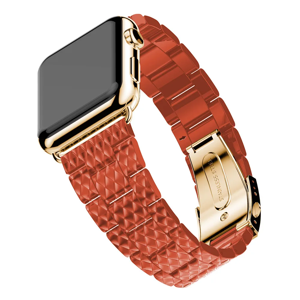 Красная роза Сталь ремешок для apple watch, ремешок 42 мм, 38 мм,/44 мм/40 браслет, ремешок для наручных часов iWatch, 4/3/2/1 наручных часов iwatch 38 мм полосы 42 мм - Цвет ремешка: Оранжевый