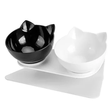 

Explosive Cat Double Bowl Cat Bowl Dog Bowl Transparent AS Material Non-slip Food Bowl With Protection Cervical Transparent Cat