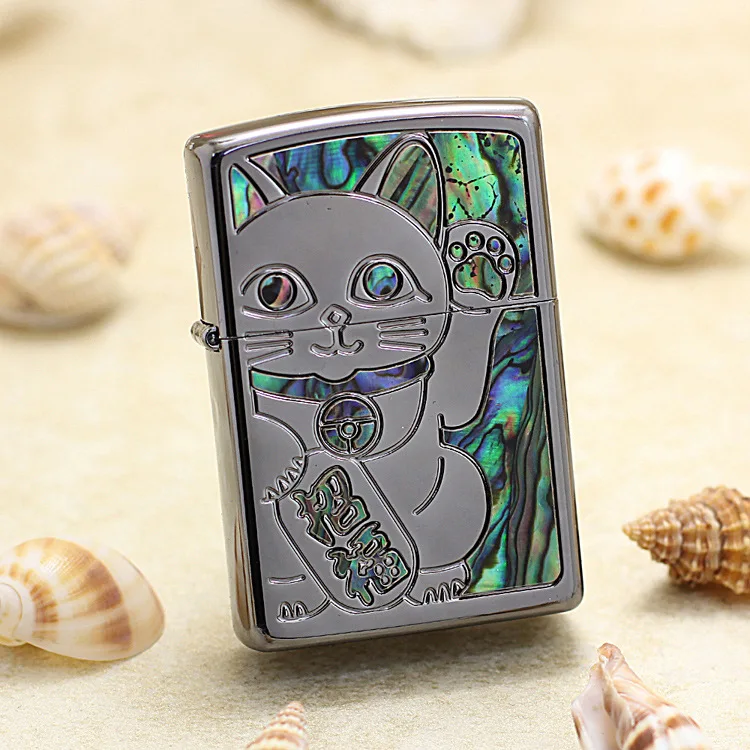 

Genuine Zippo oil lighter copper windproof Mosaic shells Maneki Neko cigarette Kerosene lighters With anti-counterfeiting code