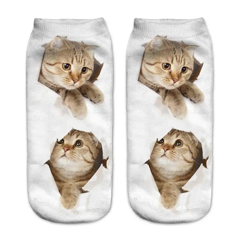 1 пара, женские носки в стиле Харадзюку С 3D принтом кошки, невидимые носки, милые повседневные носки с принтом животных, низкие носки - Цвет: 4