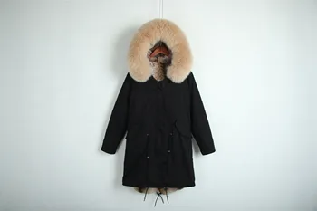Kaufen Schwarz Lange Parka Mit Natürlichen Faux Rex Kaninchen Pelz Mantel Plus Größe Winter Mantel Für Frauen