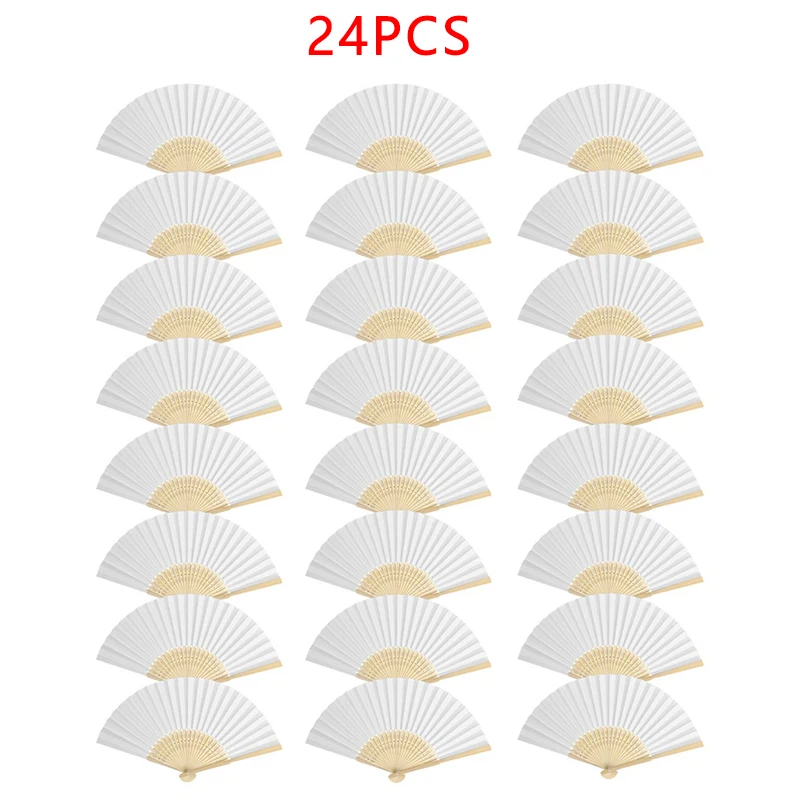 

24pcs Handmade Solid Color Folding Fans Chinese Bamboo Fan And Paper DIY Decoration Party Favors Baby Girl Boy Special Gift 2019