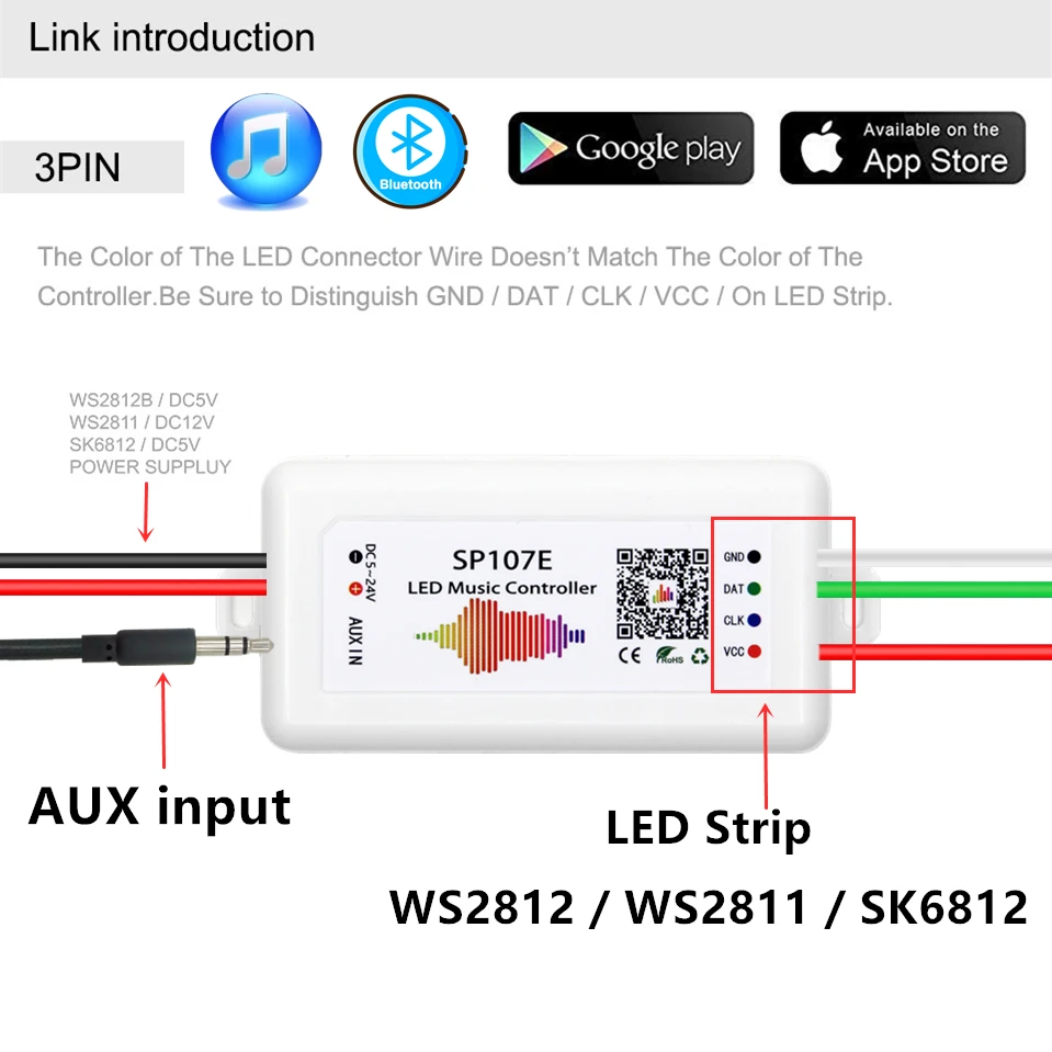 SP107E светодиодный музыкальный контроллер Bluetooth волшебный DC5 24V 2048 пикселей для WS2811