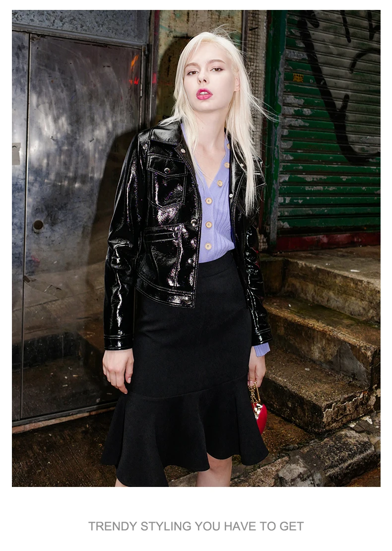 LORDLDS Black Women Leather Jacket Coat Oblique PU Faux Leather Female Short Slim Turn-down Collar Jackets Ladies coats New