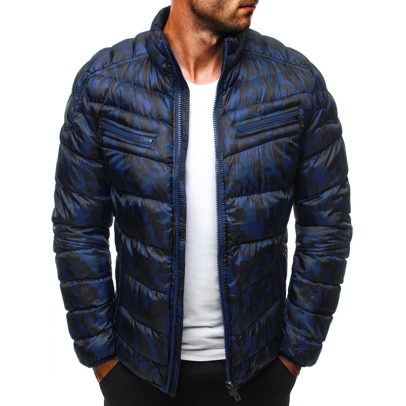 

Vogue Nice Winter Ultralight Men Camouflage Zipper Cotton Down Jacket Lightweight Overcoats Casual Classic Coats Male Plus Size