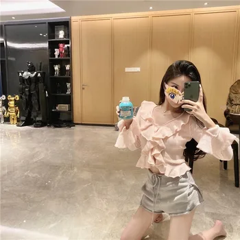 

CXFS 2020 New Spring Women Sweater Sexy Single Breasted Butterfyl Sleeve Female Knitted Cardigans Ruffles V-Neck Casual Brand