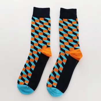 

Fashion Mans Cotton Color Block Socks Warm Colorful Diamond Casual Dress Socks Y918