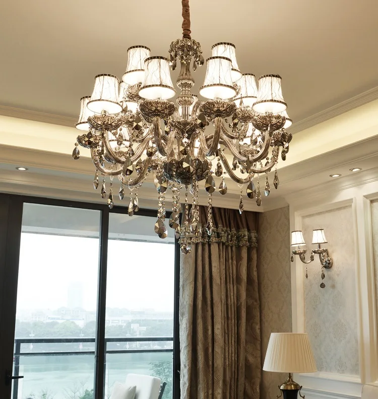 Lustre de Cristal Lâmpada da Sala Estilo Europeu Moderno Smoky Gary k9 Lustres Cristal Simples Sala Estar Quarto Luxo Jantar 2 quarto luxo lâmpada da sala jantar