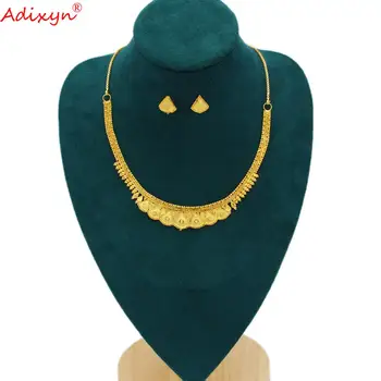 

Adixyn New 24k Neck Chain&Earrings Jewelry Set For Women Girls Gold Color Luxury African/India Festival decoration N10315