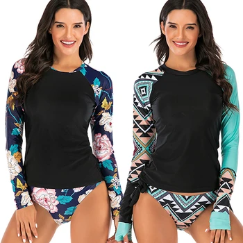 

Sport Swim Tankini Swimsuits Women 2020 Plus Size Two Piece Long Sleeve Swimwear Swimming Suit For Women Beach Bathing Suit XXL