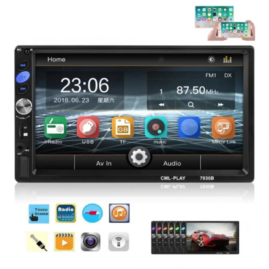 Автомобильный MP5-плеер 7 дюймов автомагнитола стерео двойной 2Din HD-проигрыватель