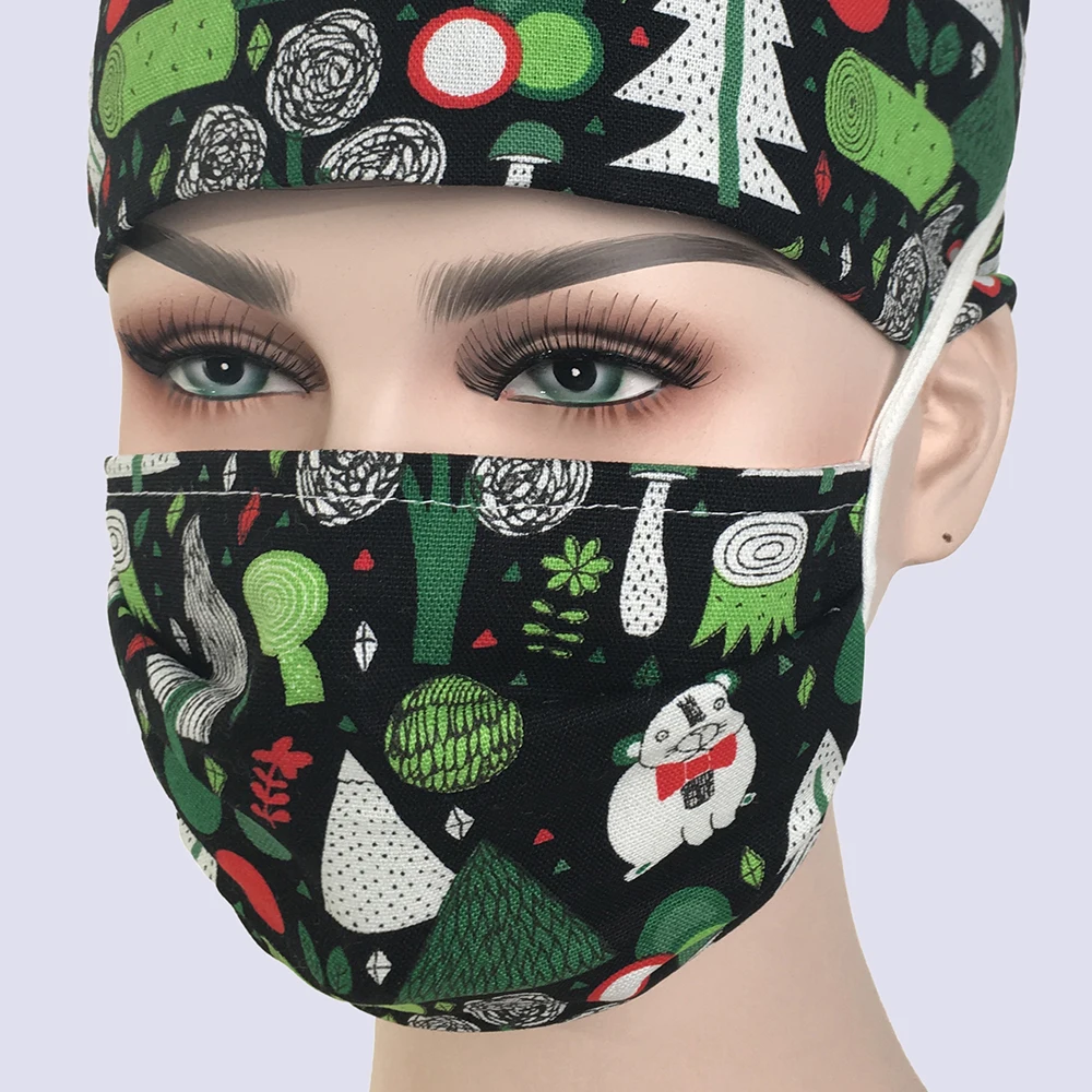 Новая Планета Скраб крышка s для женщин и мужчин больничные медицинские шапочки печать Tieback эластичный раздел хирургическая крышка и маска аксессуары - Цвет: mask