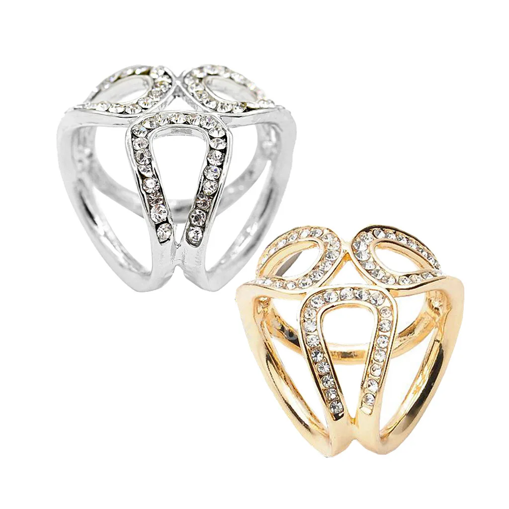 2Pcs Stylish Crystal Scarf Ring Scarf Slide Buckle Clip Wrap Holder Women Ladies Jewelry Accessory for Party
