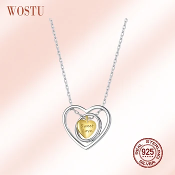 

WOSTU 925 Sterling Silver Heart & Circle Necklace Lettering Sweet Love Layer Chain For Women Original Design Jewelry CTN207