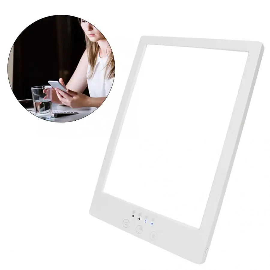 Vibrator SAD Therapy Lamp Timing Color Temperature Adjustable Desktop Phototherapy Lamp(White Light+Warm Light) 110-240V Face