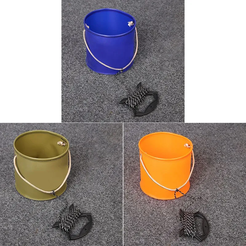 

Outdoor EVA Bucket Cylinder Folding Portable Storage Container Accessories With Handle Paracord Rope For Fishing camping