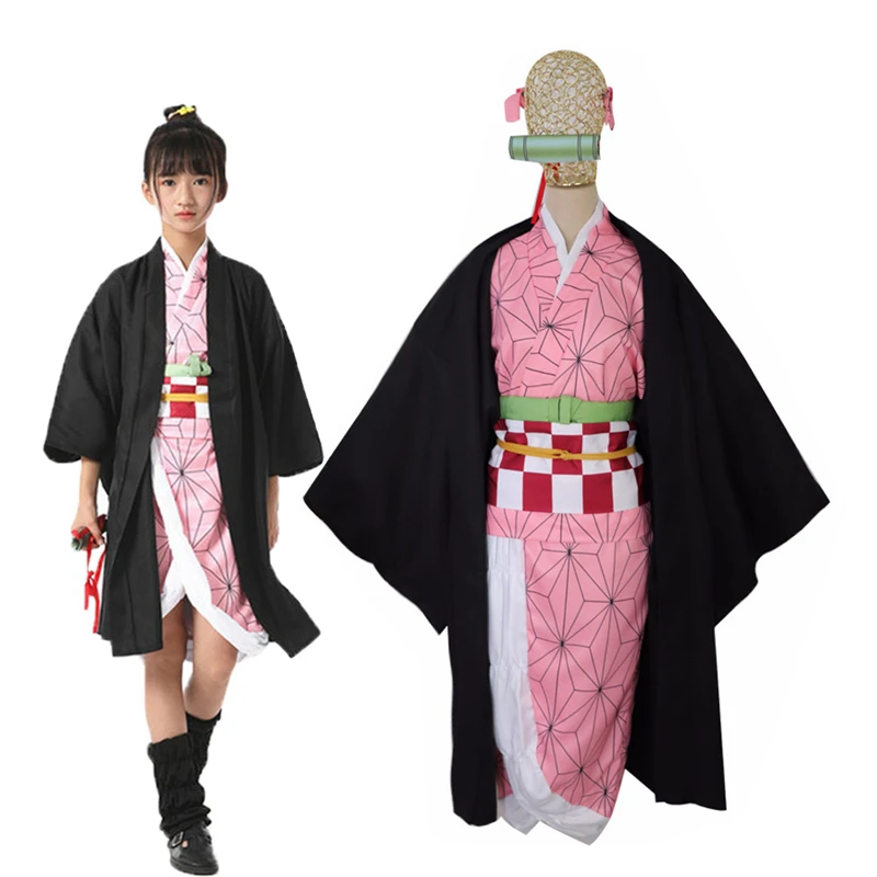 Demon Slayer Kamado Nezuko Cosplay Kids Costume Girls Japanese Kimono