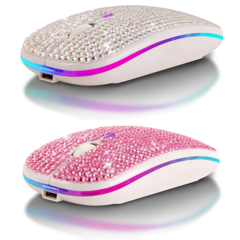 usb wireless mouse 2.4G Wireless + Bluetooth 5.0 Dual Mode Mouse Rechargeable Computer RGB Light Mause Silent Click Pink Crystal Mice For Women wireless mouse