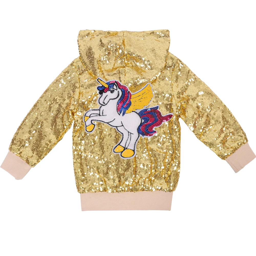 de unicornio lentejuelas para bebés y niñas, Sudadera con capucha dorada, abrigo con brillos de iris para niños, Chaqueta brillante rosa para fiesta, Primavera y cumpleaños|Chaquetas y abrigos| -