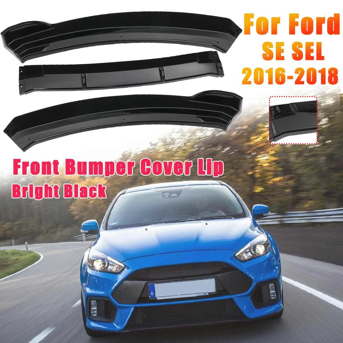 

3piece Carbon Fiber /Black Car Front Bumper Lip Diffuser Lip Splitters Spolier for Ford for Focus SE SEL 2012-2018